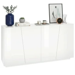 Madie|Credenze > Dmora Credenza bianco lucida 181x43x84h cm 2 ante e 2 cassetti - Zerba Bianco Lucido