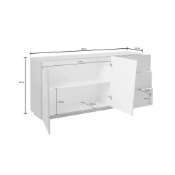 Madie|Credenze > Dmora Credenza bianco lucida 181x43x84h cm 2 ante e 2 cassetti - Zerba Bianco Lucido