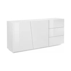 Madie|Credenze > Dmora Credenza bianco lucida 181x43x84h cm 2 ante e 2 cassetti - Zerba Bianco Lucido