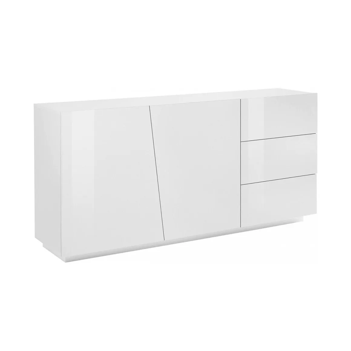 Madie|Credenze > Dmora Credenza bianco lucida 181x43x84h cm 2 ante e 2 cassetti - Zerba Bianco Lucido