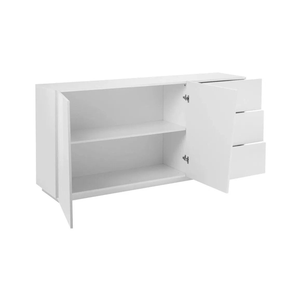 Madie|Credenze > Dmora Credenza bianco lucida 181x43x84h cm 2 ante e 2 cassetti - Zerba Bianco Lucido
