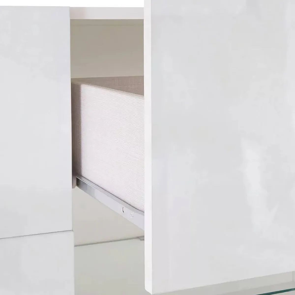 Madie|Credenze > Dmora Credenza bianco lucida 181x43x84h cm 2 ante e 2 cassetti - Zerba Bianco Lucido