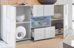 Madie|Credenze > Dmora Credenza bianco lucida 181x43x84h cm 2 ante e 2 cassetti - Zerba Bianco Lucido