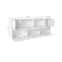 Credenza bianco lucida 200x41x86h cm 7 ante - Clinoumite