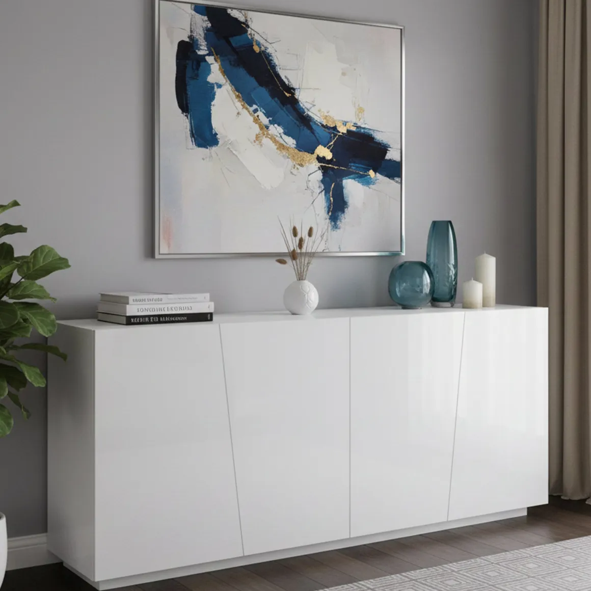 Credenza bianco lucida 200x43x86h cm 4 ante - Apollo