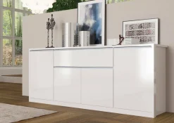 Credenza bianco lucida 210x45x85h cm 4 ante e 1 cassetto - Plutone