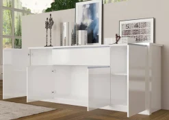 Credenza bianco lucida 210x45x85h cm 4 ante e 1 cassetto - Plutone