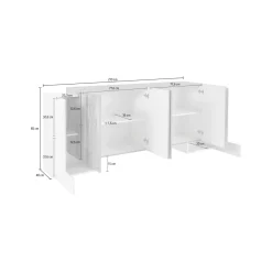 Credenza bianco lucida 210x45x85h cm 6 ante - Hades