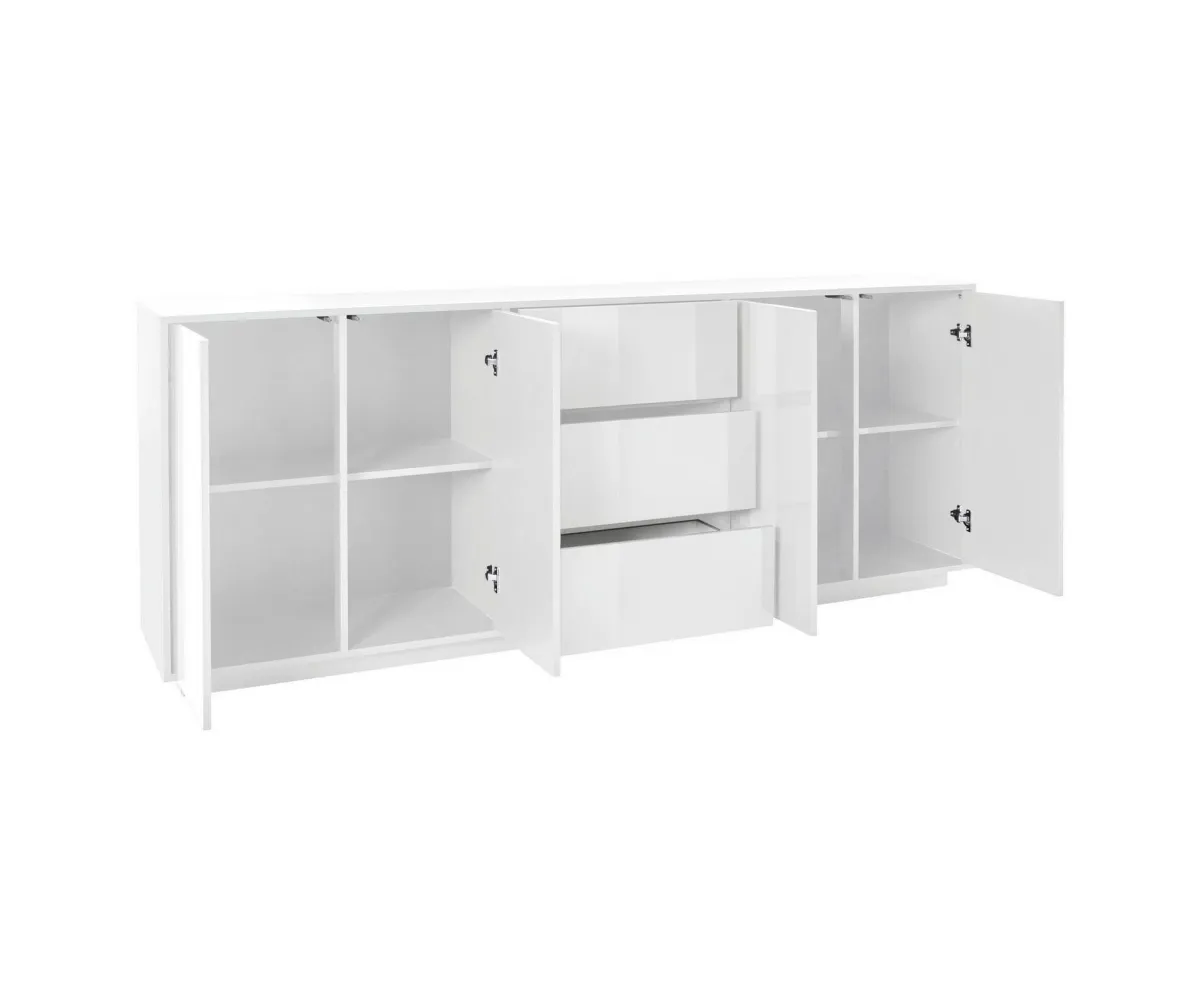 Cucina|Salotto > Dmora Credenza bianco lucida 220x41x86h cm 4 ante e 3 cassetti - Arrachis Bianco Lucido