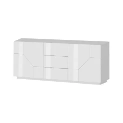 Credenza bianco lucida 220x43x86h cm 4 ante e 3 cassetti - Almira