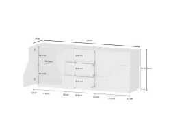 Cucina|Madie > Dmora Credenza bianco lucida 220x43x86h cm 4 ante e 3 cassetti - Ayrton Bianco Lucido