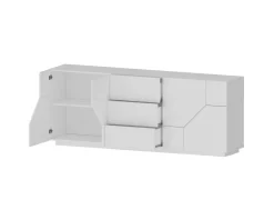 Cucina|Madie > Dmora Credenza bianco lucida 220x43x86h cm 4 ante e 3 cassetti - Ayrton Bianco Lucido