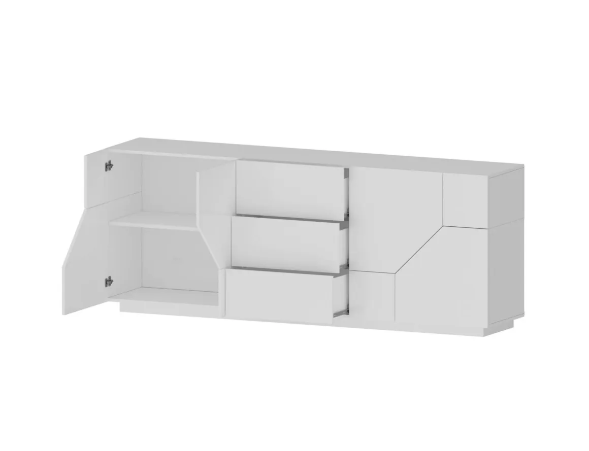 Cucina|Madie > Dmora Credenza bianco lucida 220x43x86h cm 4 ante e 3 cassetti - Ayrton Bianco Lucido