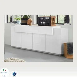 Credenza bianco lucida 220x45x85h cm 5 ante - Discordia