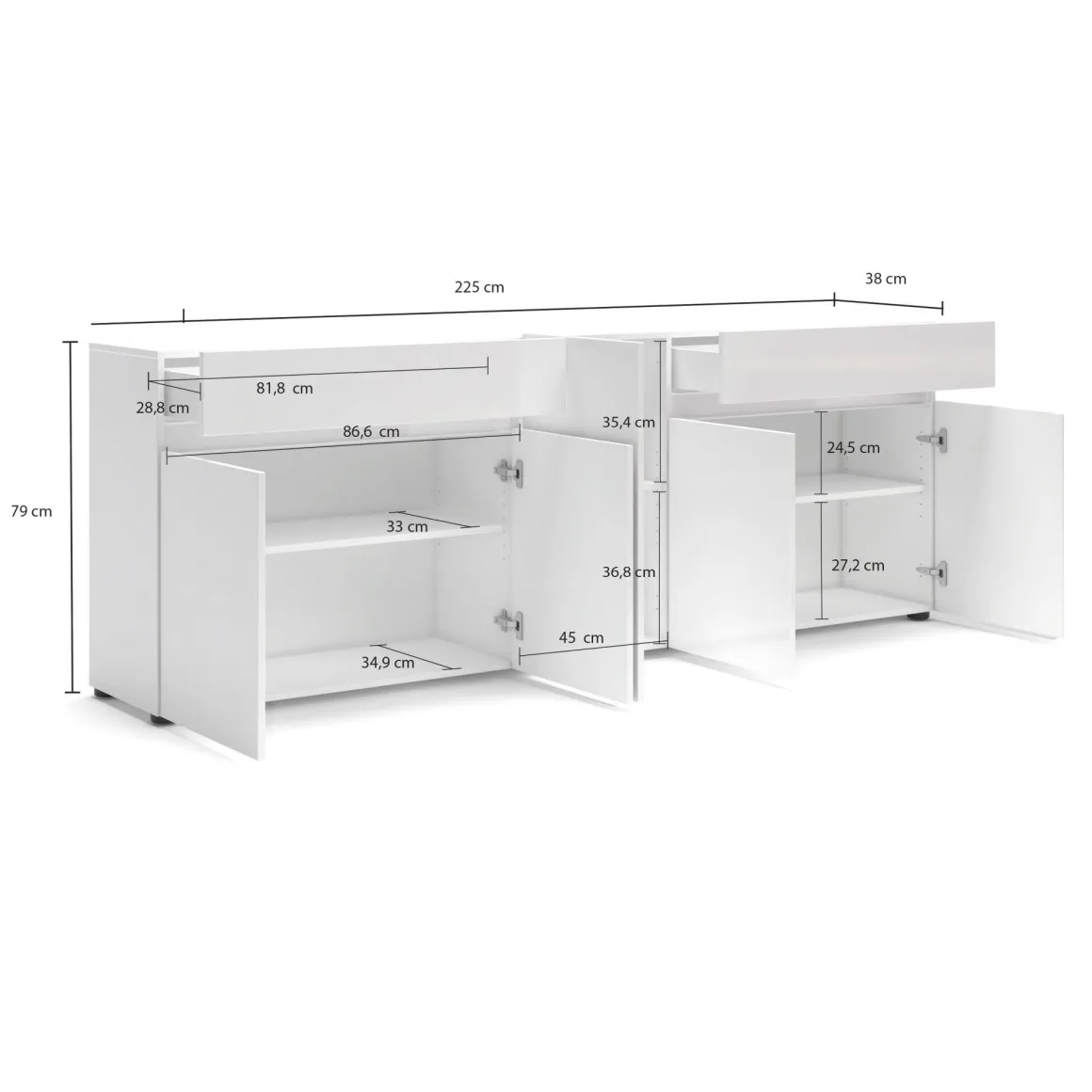 Cucina|Madie > Dmora Credenza bianco lucida 79x43x86h cm 2 ante - Amento Bianco Lucido