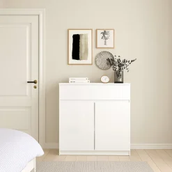 Credenza bianco lucida 80x40x100h cm 2 ante e 1 cassetto - Genziana