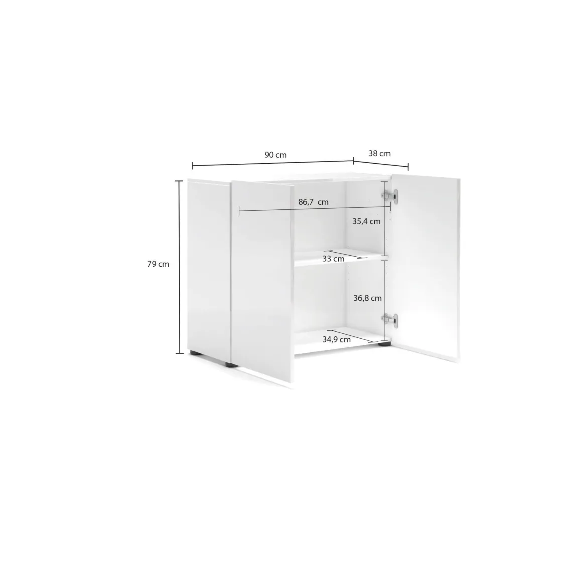 Credenza bianco lucida 90x38x79h cm 2 ante - Ortoclasio