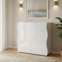 Credenza bianco lucida 90x40x81h cm 2 ante e 2 cassetti - Anifares