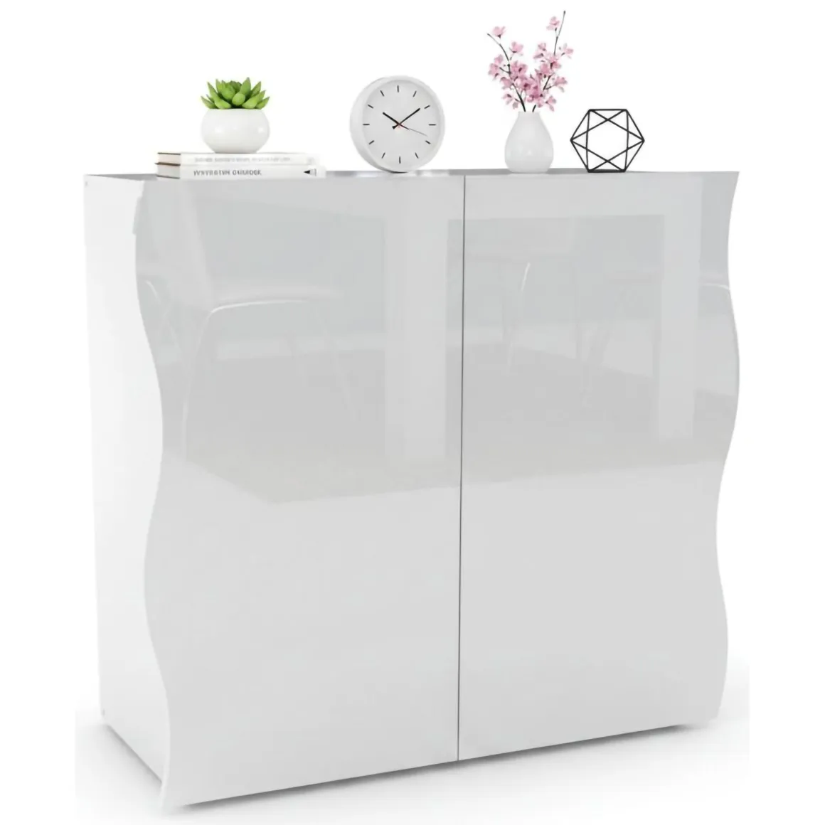 Credenza bianco lucida 90x40x81h cm 2 ante e 2 cassetti - Anifares