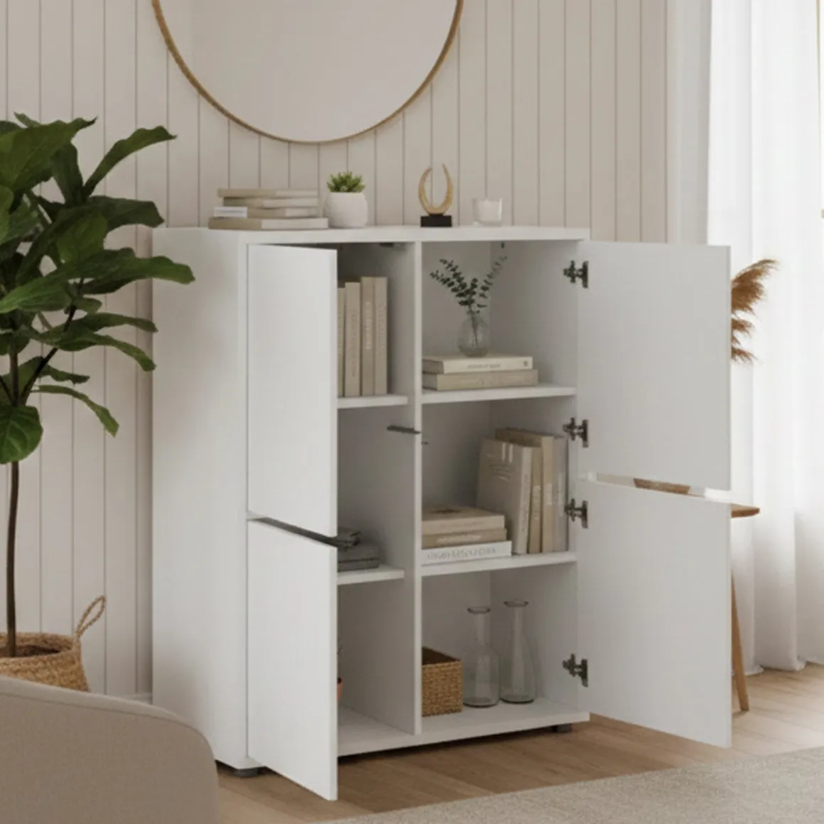 Credenza bianco lucida 100x41x126h cm 4 ante - Ara