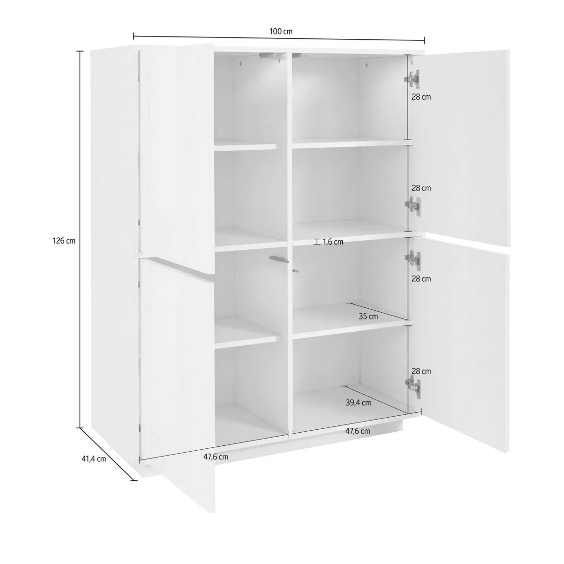 Credenza bianco lucida 100x41x126h cm 4 ante - Ara