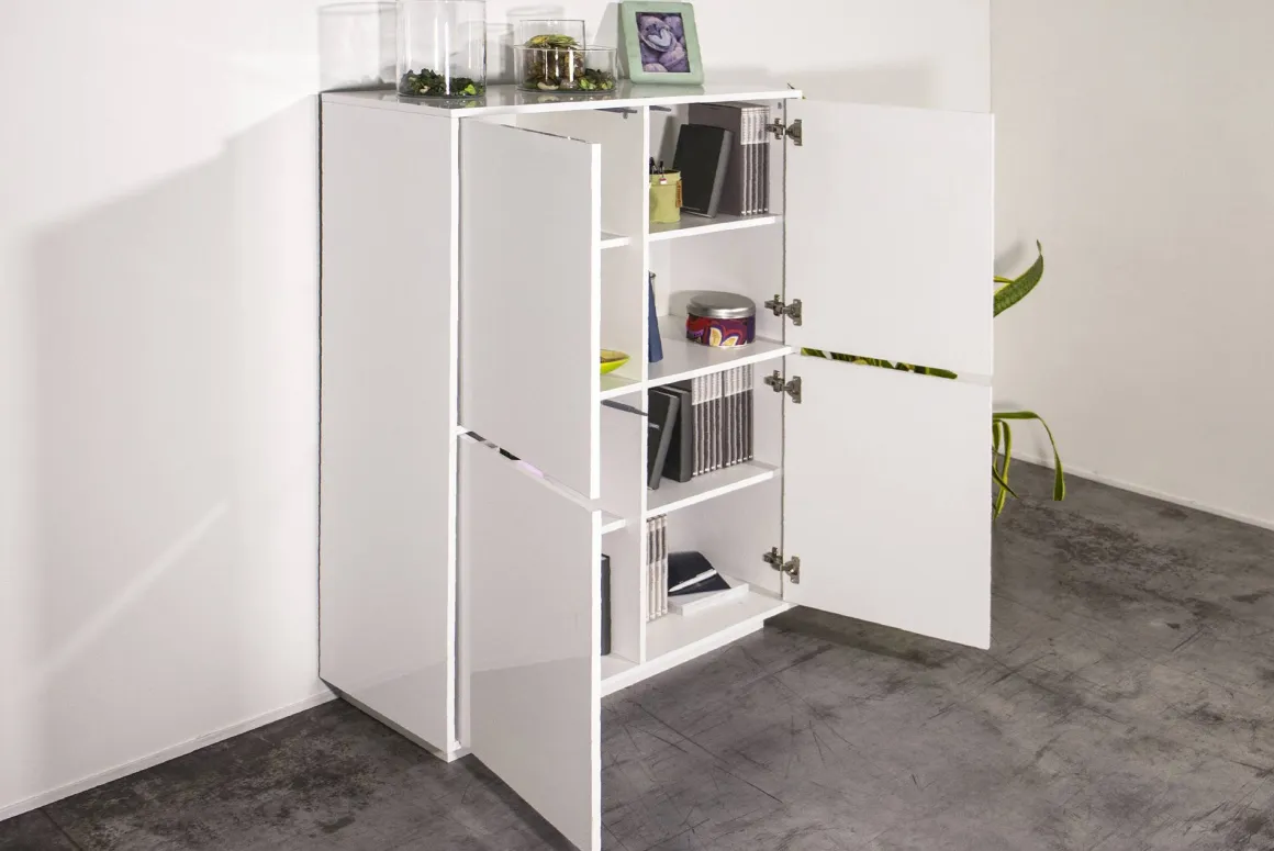 Credenza bianco lucida 100x41x126h cm 4 ante - Ara