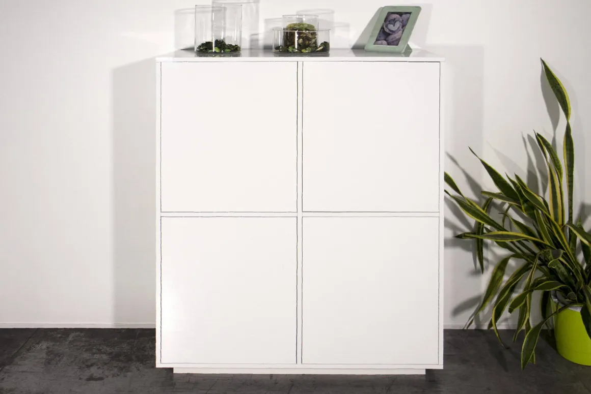 Credenza bianco lucida 100x41x126h cm 4 ante - Ara
