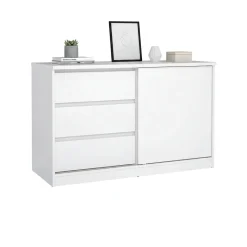 Credenza bianco lucida 118x50x75h cm 1 anta e 3 cassetti - Bebinca