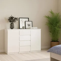 Credenza bianco lucida 120x50x90h cm 2 ante e 4 cassetti - Angelika