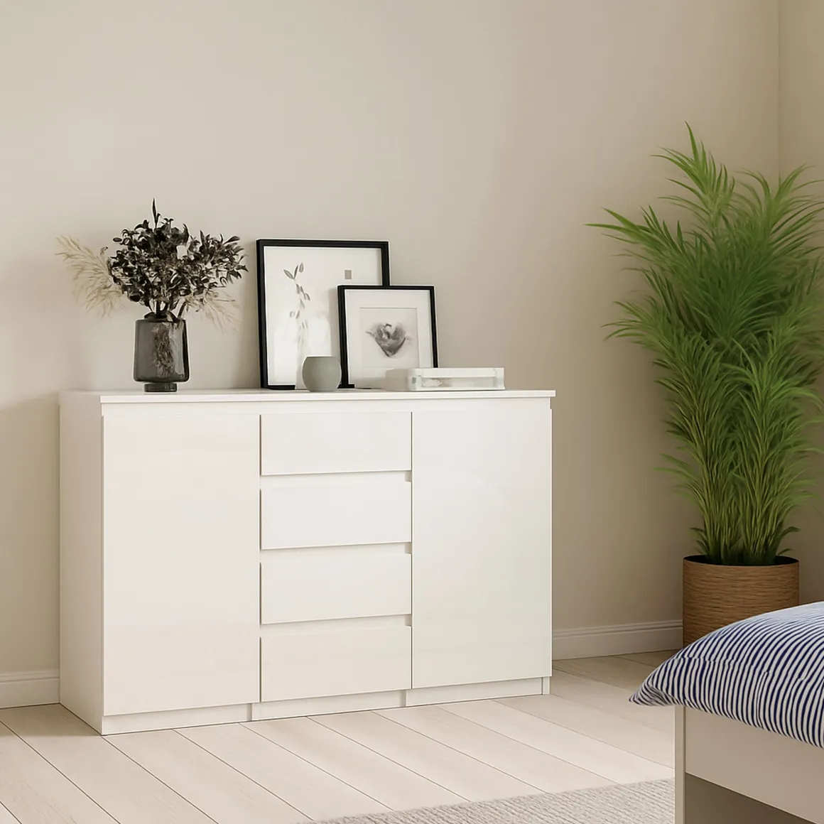 Cucina|Madie > Dmora Credenza bianco lucida 121x38x86h cm 2 ante - Acab Bianco Lucido