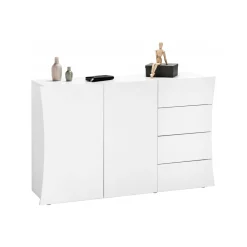 Credenza bianco lucida 124x40x81h cm 2 ante e 4 cassetti - Athos