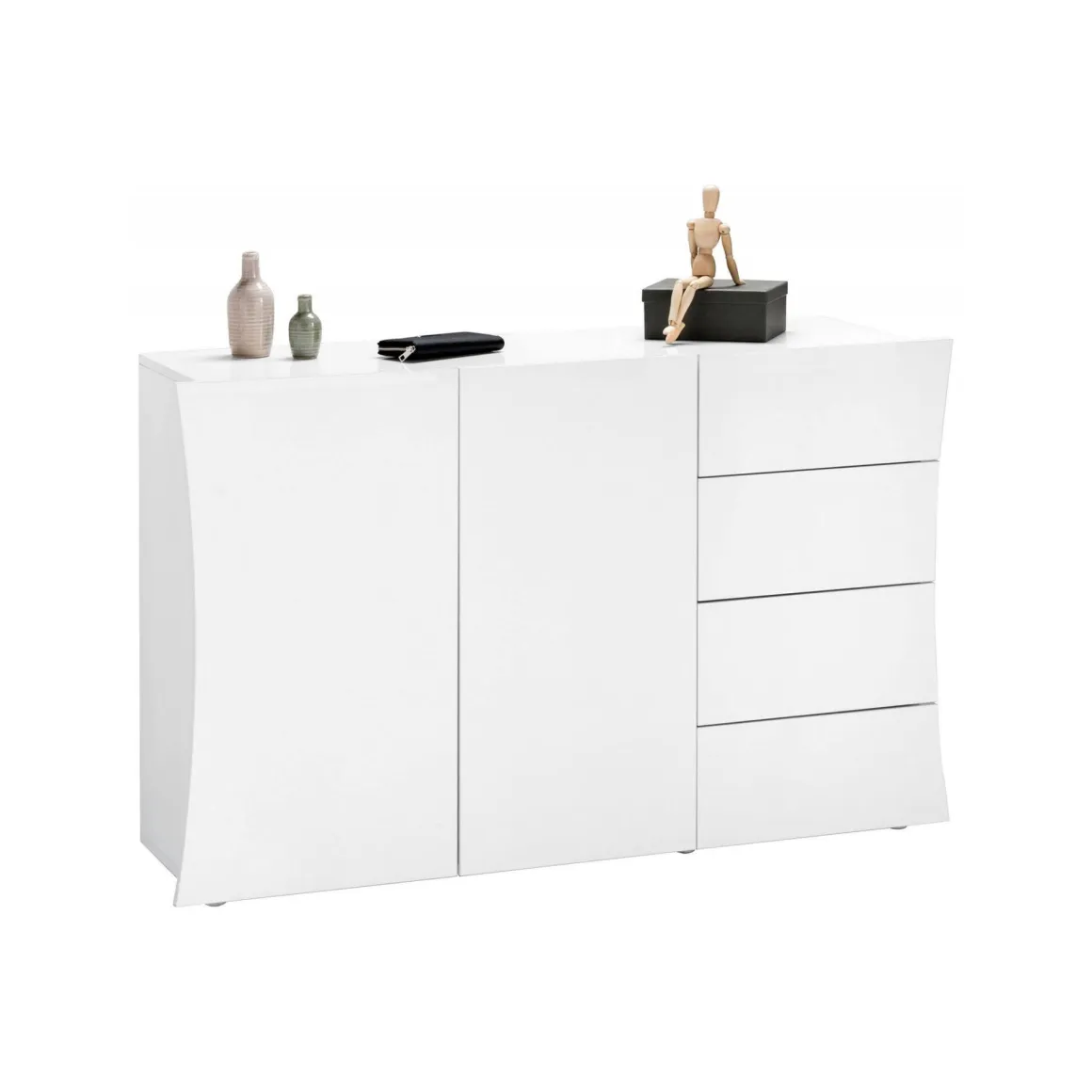 Credenza bianco lucida 124x40x81h cm 2 ante e 4 cassetti - Athos