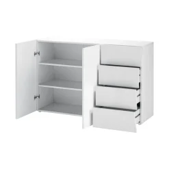 Credenza bianco lucida 124x40x81h cm 2 ante e 4 cassetti - Athos