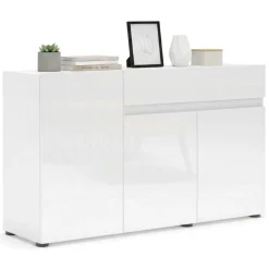 Credenza bianco lucida 135x38x79h cm 3 ante e 1 cassetto - Deodata