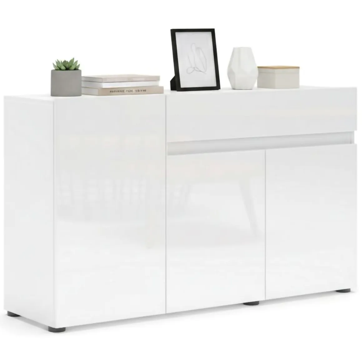 Cucina|Salotto > Dmora Credenza bianco lucida 140x43x86h cm 2 ante e 3 cassetti - Favonio Bianco Lucido