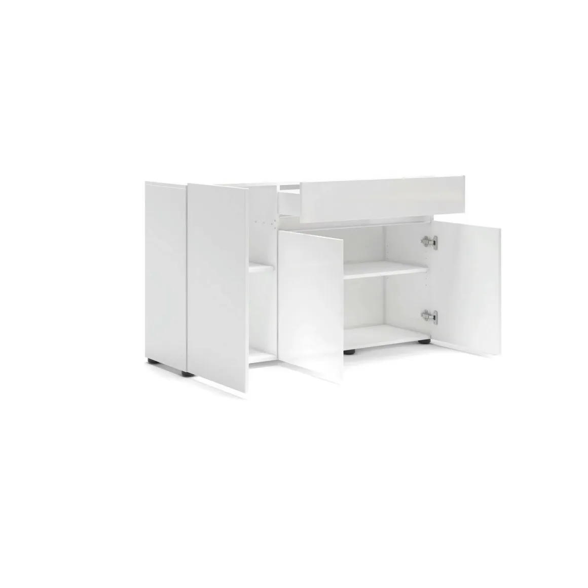 Cucina|Salotto > Dmora Credenza bianco lucida 140x43x86h cm 2 ante e 3 cassetti - Favonio Bianco Lucido