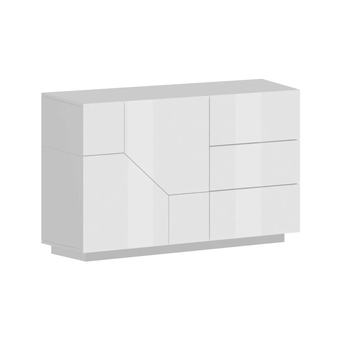 Credenza bianco lucida 141x43x86h cm 2 ante e 3 cassetti - All