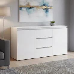 Credenza bianco lucida 150x40x81h cm 2 ante e 3 cassetti - Amoco