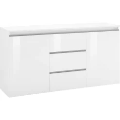Credenza bianco lucida 150x40x81h cm 2 ante e 3 cassetti - Amoco