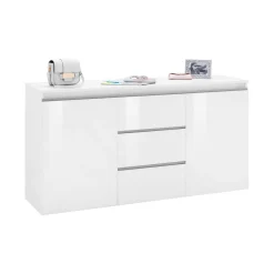 Credenza bianco lucida 150x40x81h cm 2 ante e 3 cassetti - Amoco