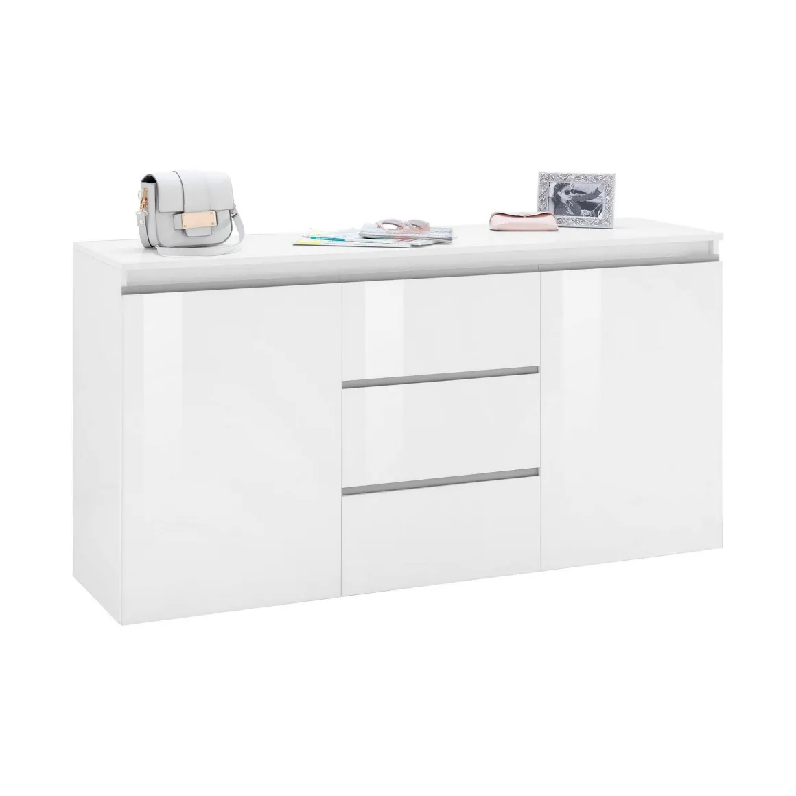 Credenza bianco lucida 150x40x81h cm 2 ante e 3 cassetti - Amoco