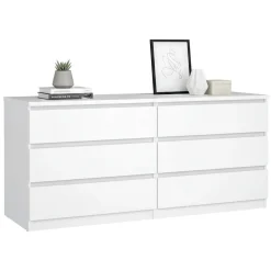 Madie|Credenze > Dmora Credenza bianco lucida 153x50x70h cm 6 cassetti - Abacadabra Bianco Lucido
