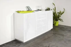 Credenza bianco lucida 160x41x86h cm 2 ante e 3 cassetti - Aysha