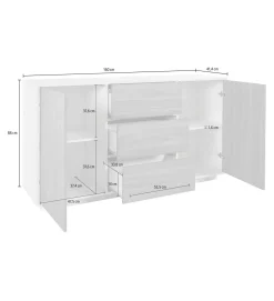Credenza bianco lucida 160x41x86h cm 2 ante e 3 cassetti - Aysha