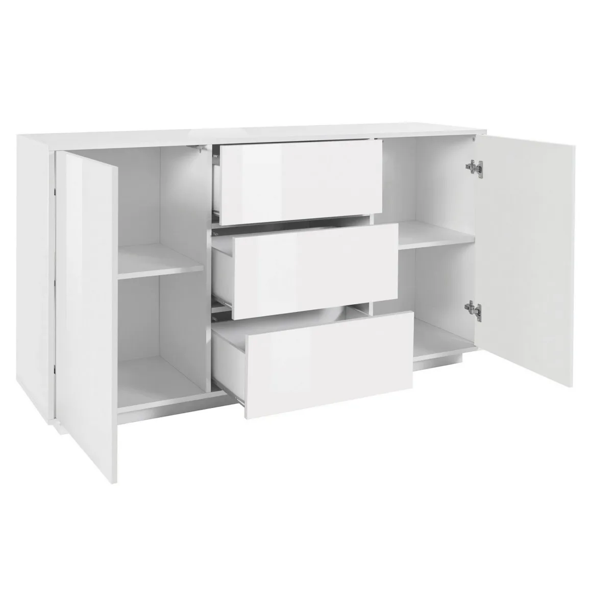 Credenza bianco lucida 160x41x86h cm 2 ante e 3 cassetti - Aysha