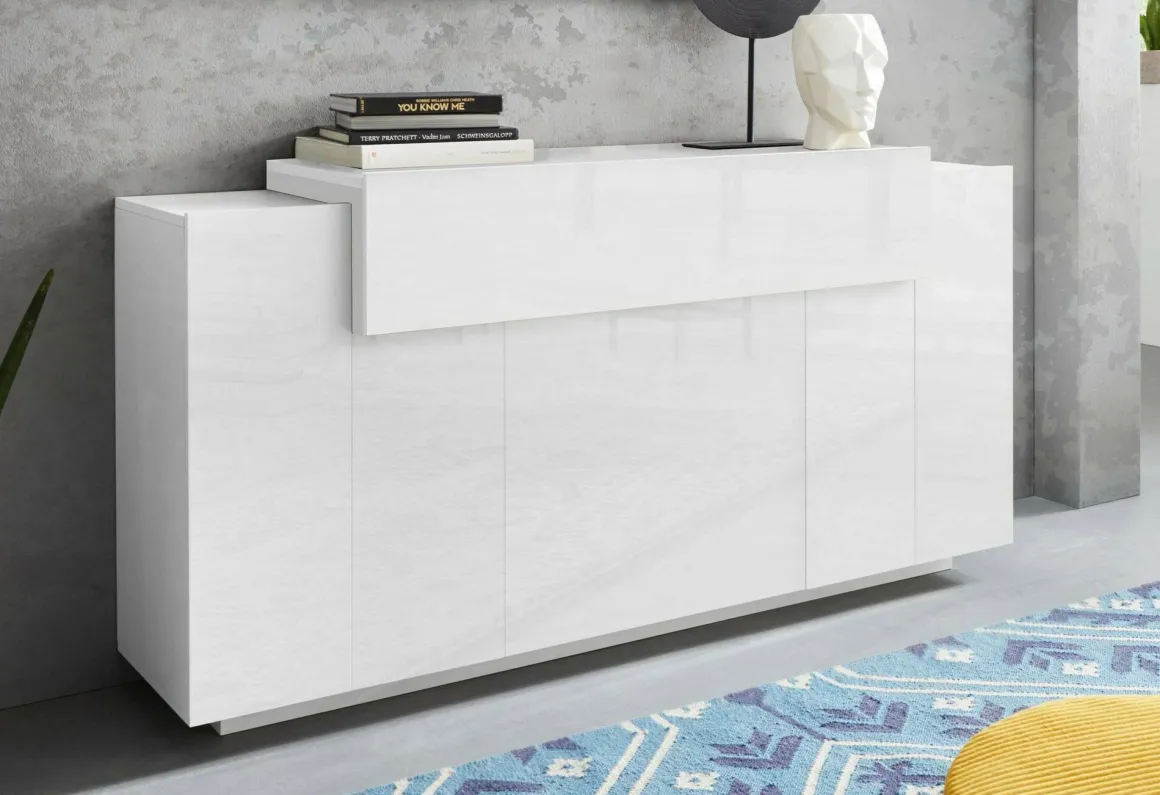 Credenza bianco lucida 160x46x85h cm 4 ante - Aschly