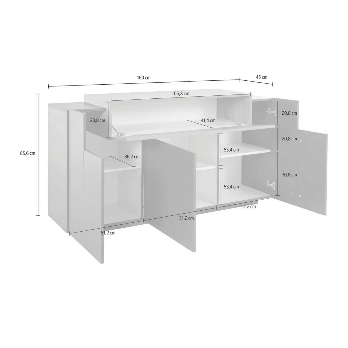 Credenza bianco lucida 160x46x85h cm 4 ante - Aschly
