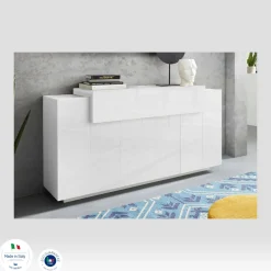 Credenza bianco lucida 160x46x85h cm 4 ante - Aschly