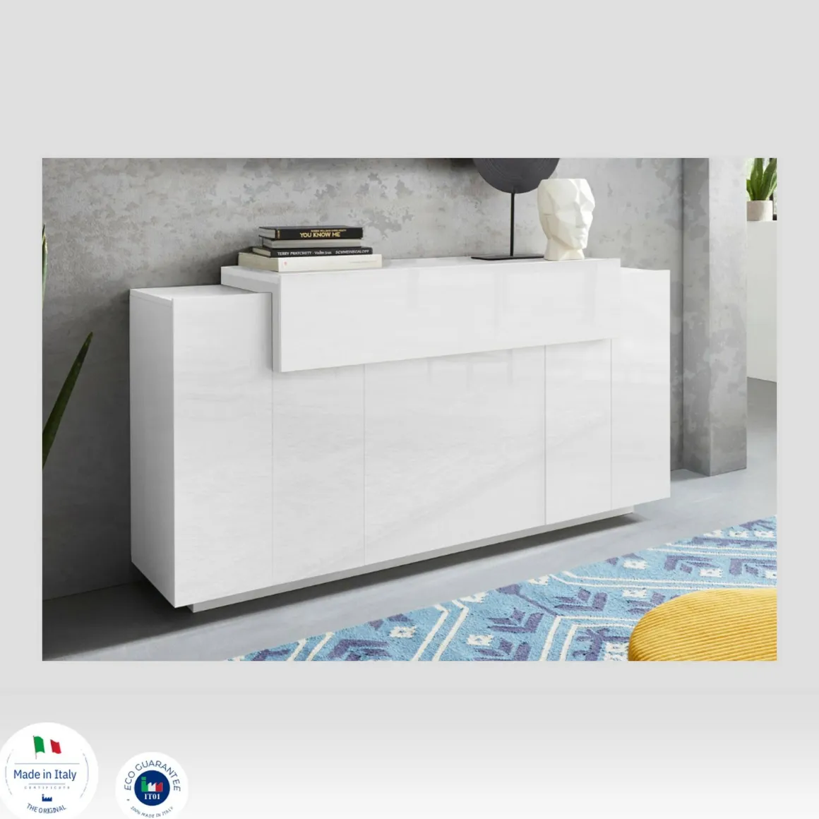Credenza bianco lucida 160x46x85h cm 4 ante - Aschly