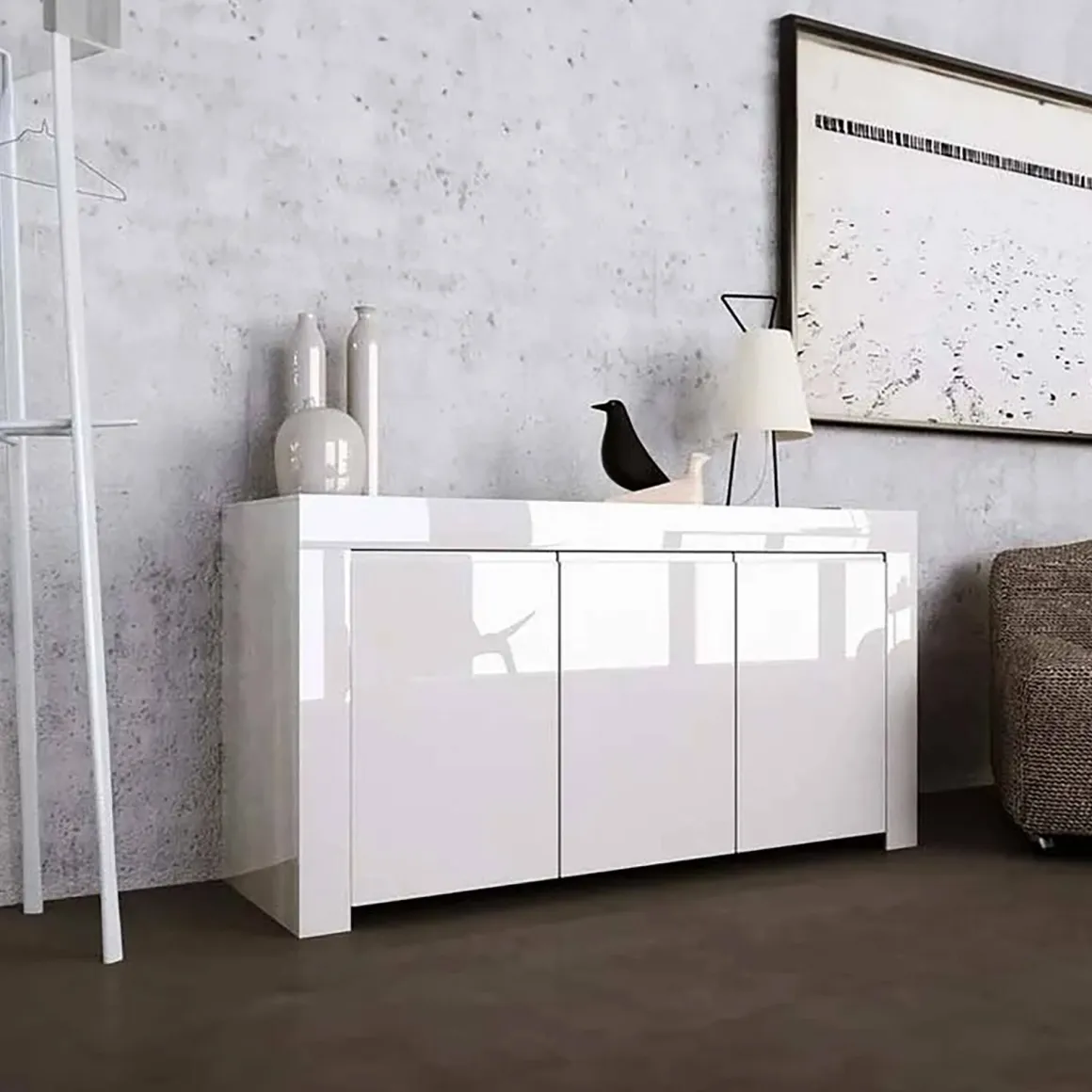 Credenza bianco lucida 162x50x83h cm 3 ante - Zenobia